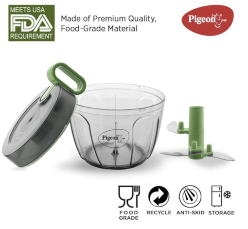 Pigeon Large Handy and Compact Chopper with 3 Blades for effortlessly Chopping Vegetables and Fruits (Multicolor, 650 ml, 14516) - Image 2